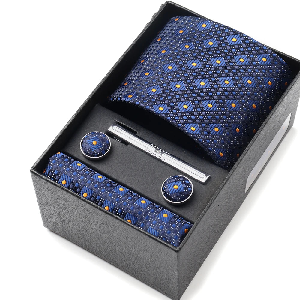 Tie Set Box 7.5cm Skinny Tie For Men Wedding Blouses Dress Necktie Cufflinks Box Pocket Square Clip Gift Box Business Gravetas