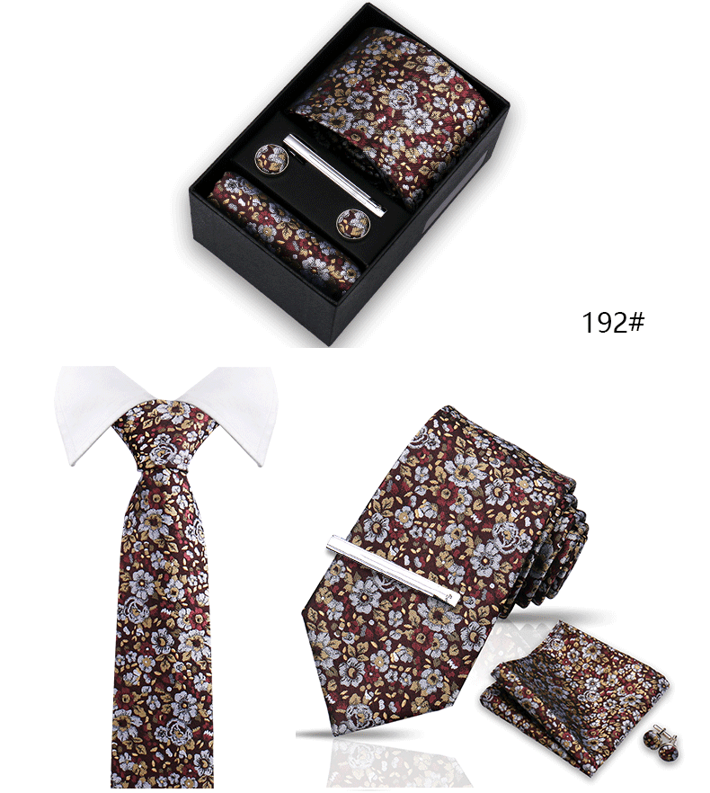 Tie Set For Men Silk Necktie Wedding Cufflinks Box Gift Tie Clip Men Pocket Square Necktie Luxury Business Wholesale Gravatas