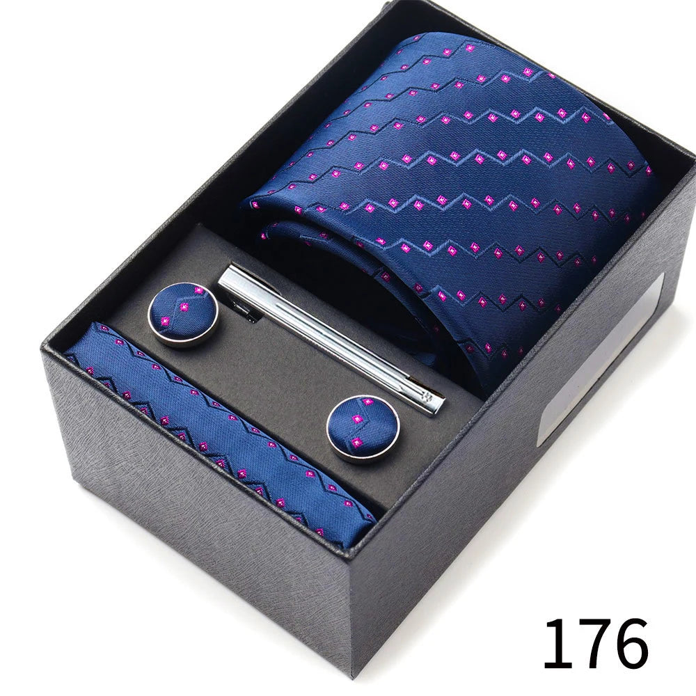 Business Ties Hanky Cufflink Tie Clips Set For Men Green Necktie Corbatas Suit Accessories Wedding In Gift Box Gravatas