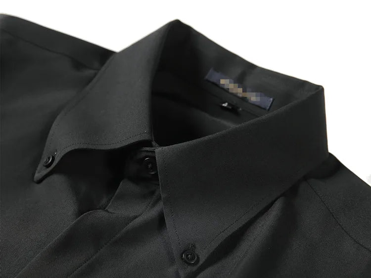 Autumn Solid Concealed Placket Shirts Men Long Sleeve Slim Fit Social Shirt Male High Quality Business Casual Prom Tuxedo