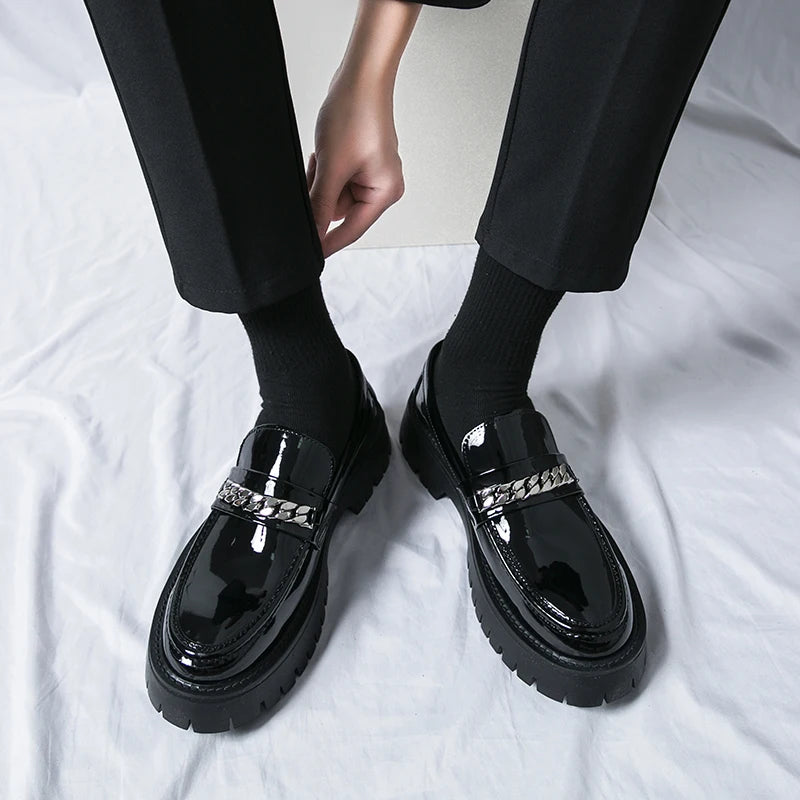 Men Black Leather Shoes Japan Harajuku Korean Fashion Business Wedding Leather Shoe Men High Sole Platform Casual Leather Shoes