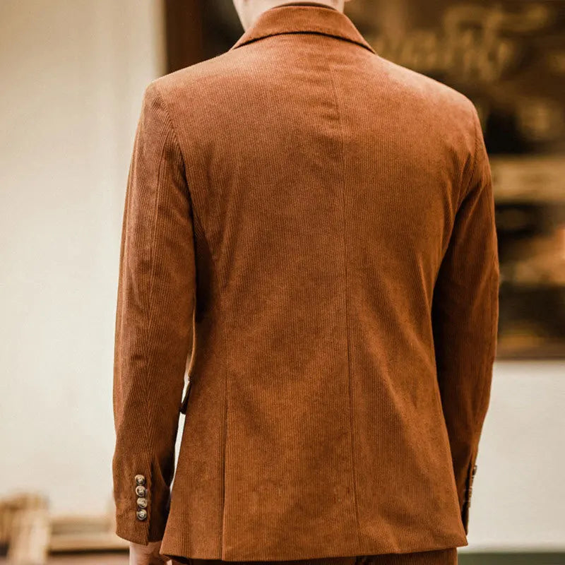 High Quality Corduroy Double Breasted Retro Fall Versatile Jacket Suit 2 Piece Wedding Party Suit Slim Costume Homme Mariage