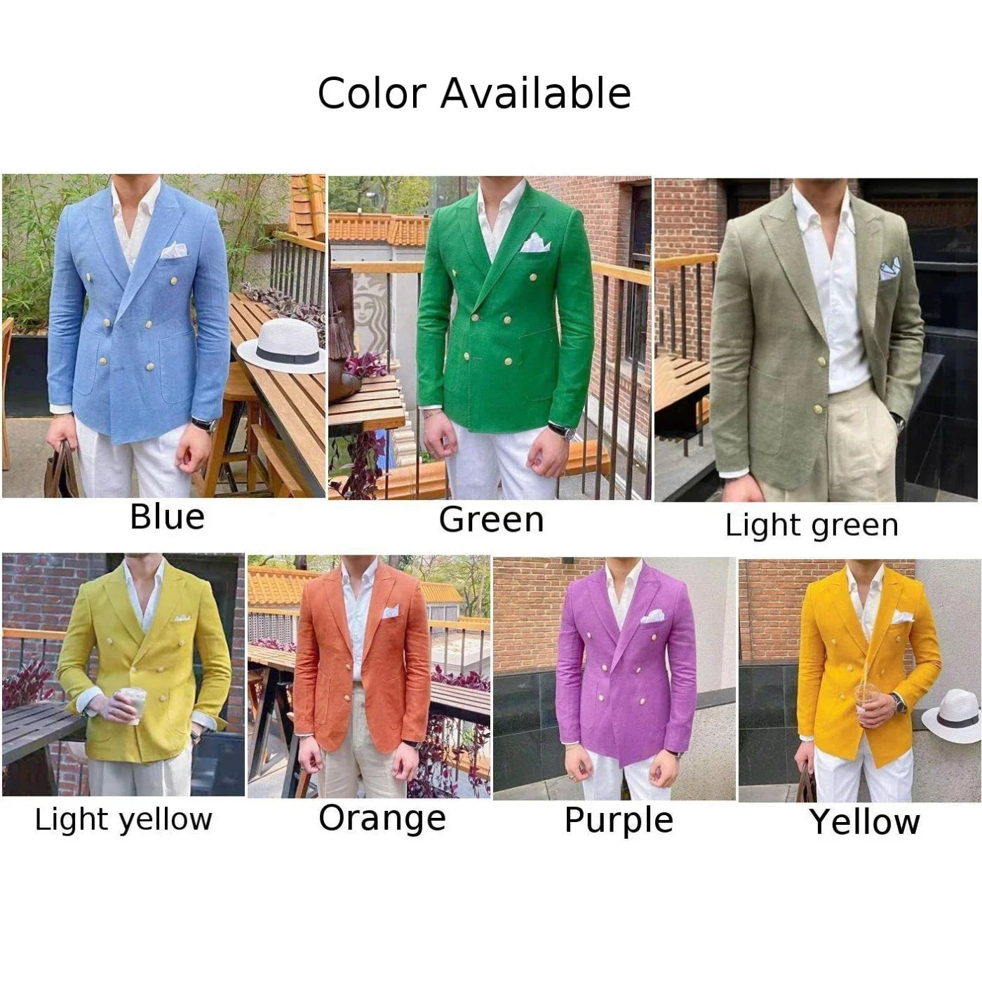 Men's Slim Fit Lapel Blazers for Business Prom Wedding Double Breasted Design (Blue Green Purple Orange Yellow)