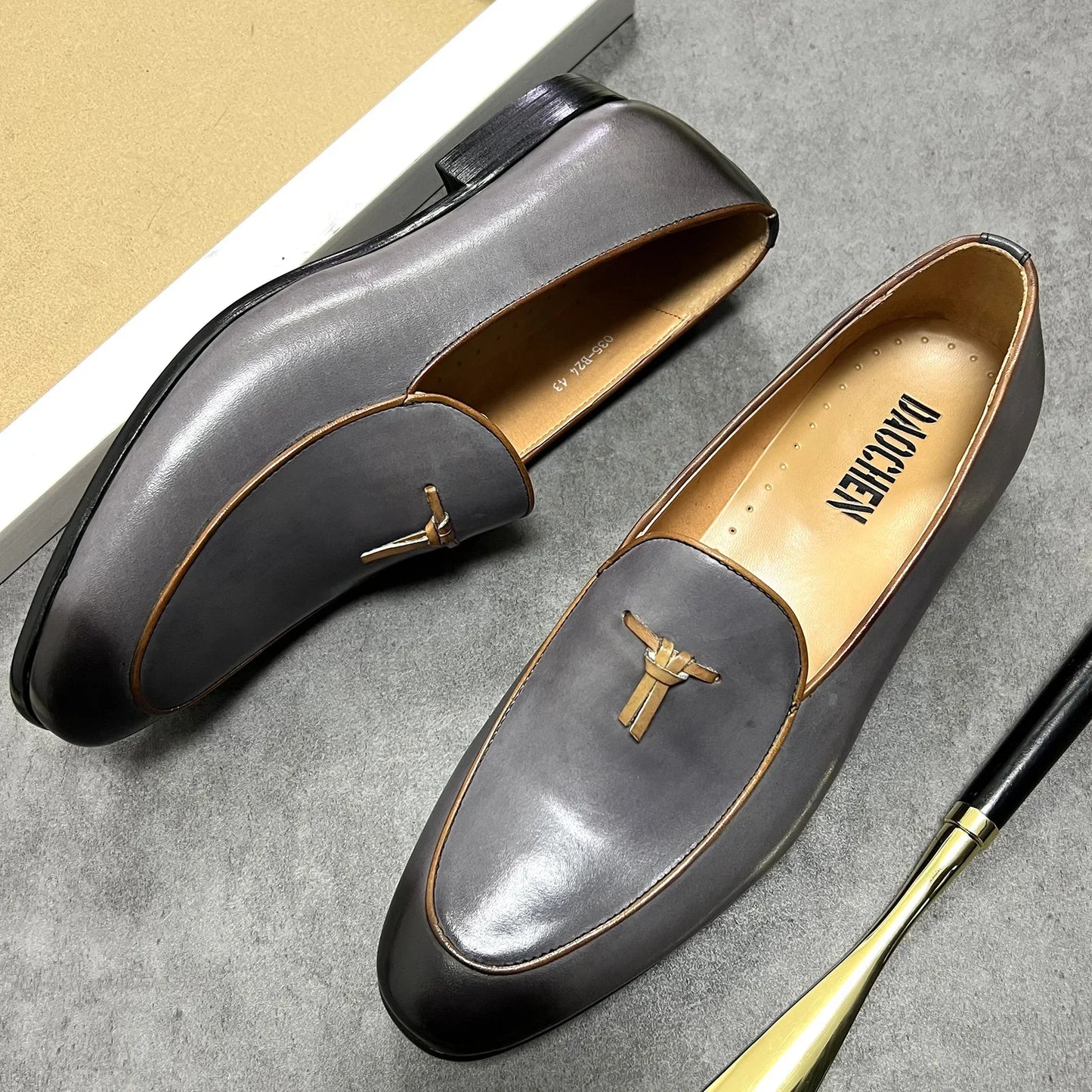 ITALIAN MEN LOAFERS SHOES GRAY HANDMADE SLIP ON TASSEL LOAFERS WEDDING OFFICE SHOES REAL LEATHER CASUAL DRESS MEN SHOES