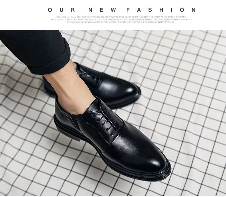 Fashion Business Formal Leather Shoes Men Black Male Wedding Shoes Luxury Derby Dress Lace-up Office Leather Shoes Man Plus Size