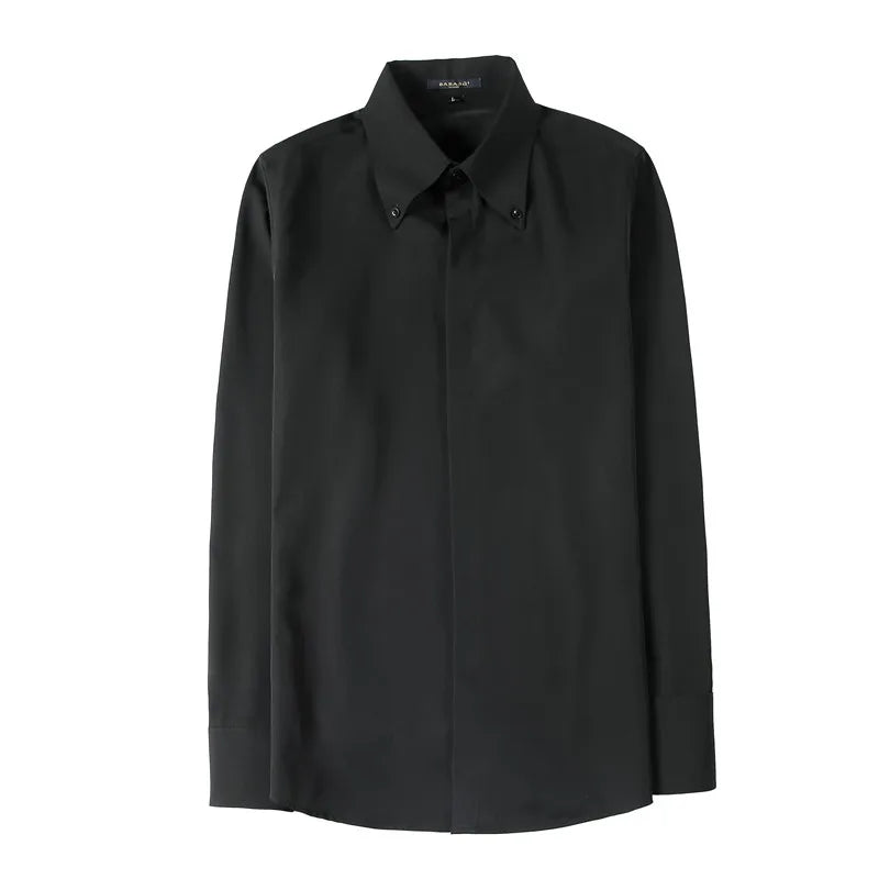 Autumn Solid Concealed Placket Shirts Men Long Sleeve Slim Fit Social Shirt Male High Quality Business Casual Prom Tuxedo