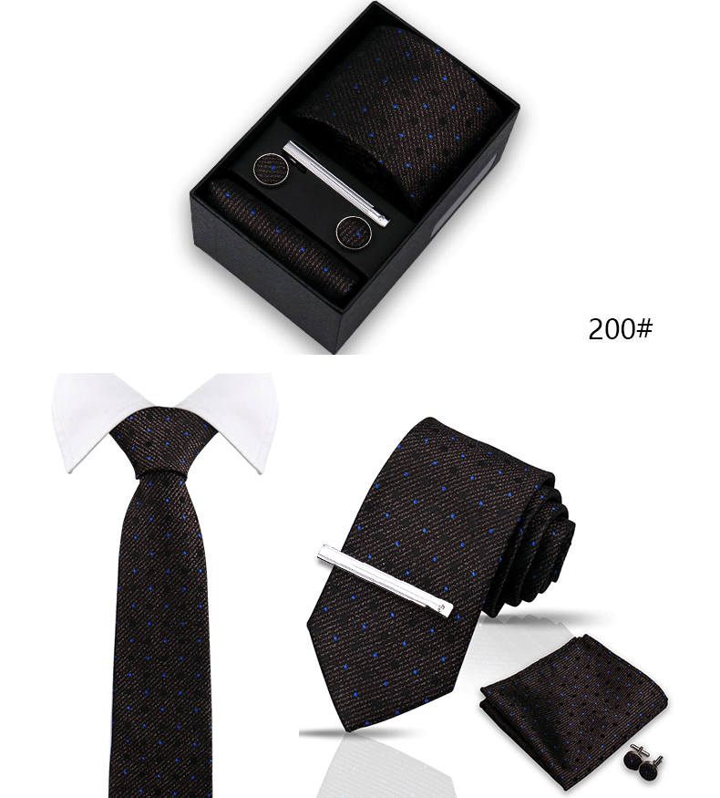 Tie Set For Men Silk Necktie Wedding Cufflinks Box Gift Tie Clip Men Pocket Square Necktie Luxury Business Wholesale Gravatas