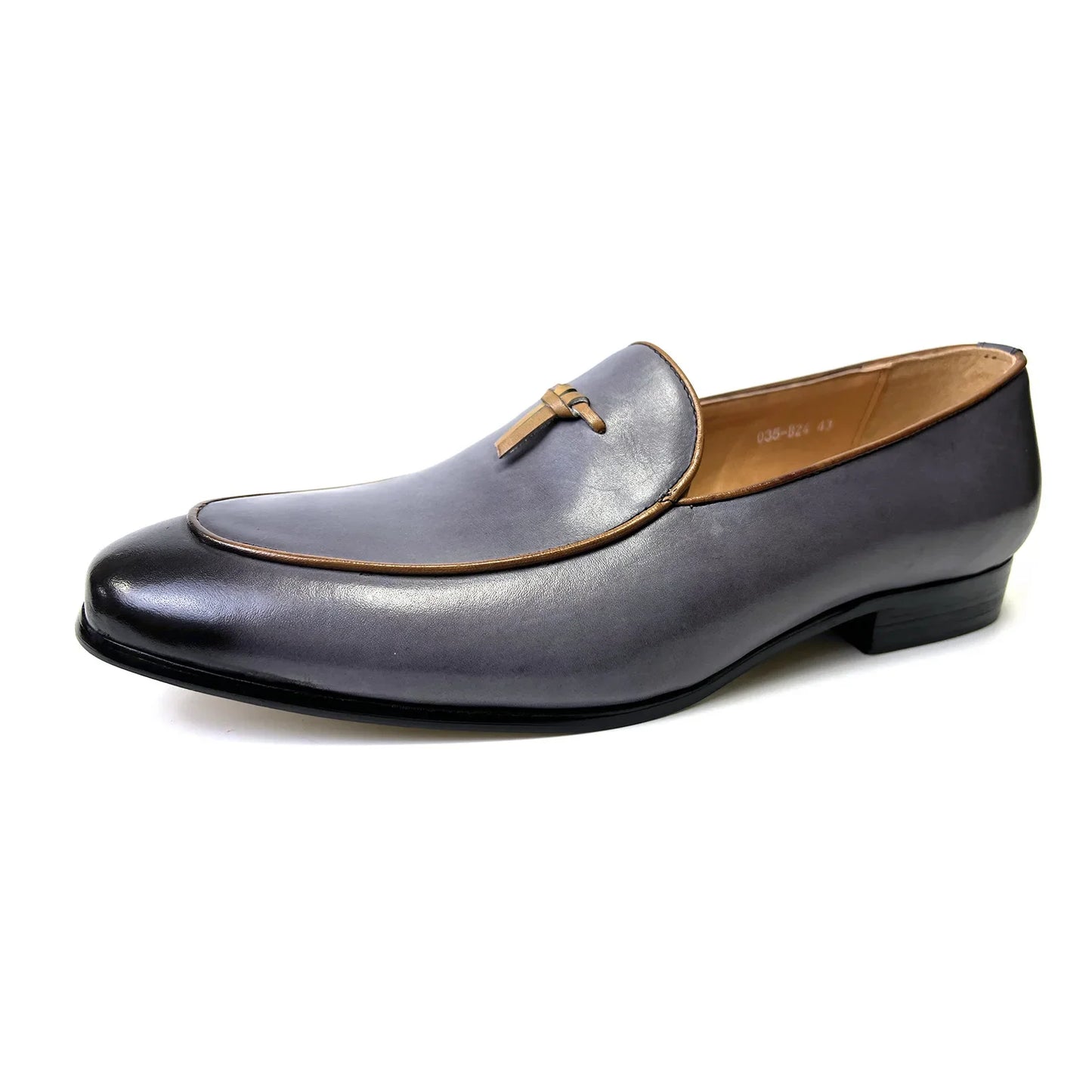 ITALIAN MEN LOAFERS SHOES GRAY HANDMADE SLIP ON TASSEL LOAFERS WEDDING OFFICE SHOES REAL LEATHER CASUAL DRESS MEN SHOES