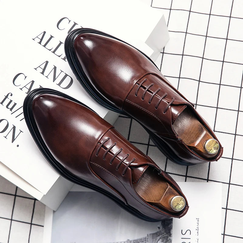 Fashion Business Formal Leather Shoes Men Black Male Wedding Shoes Luxury Derby Dress Lace-up Office Leather Shoes Man Plus Size