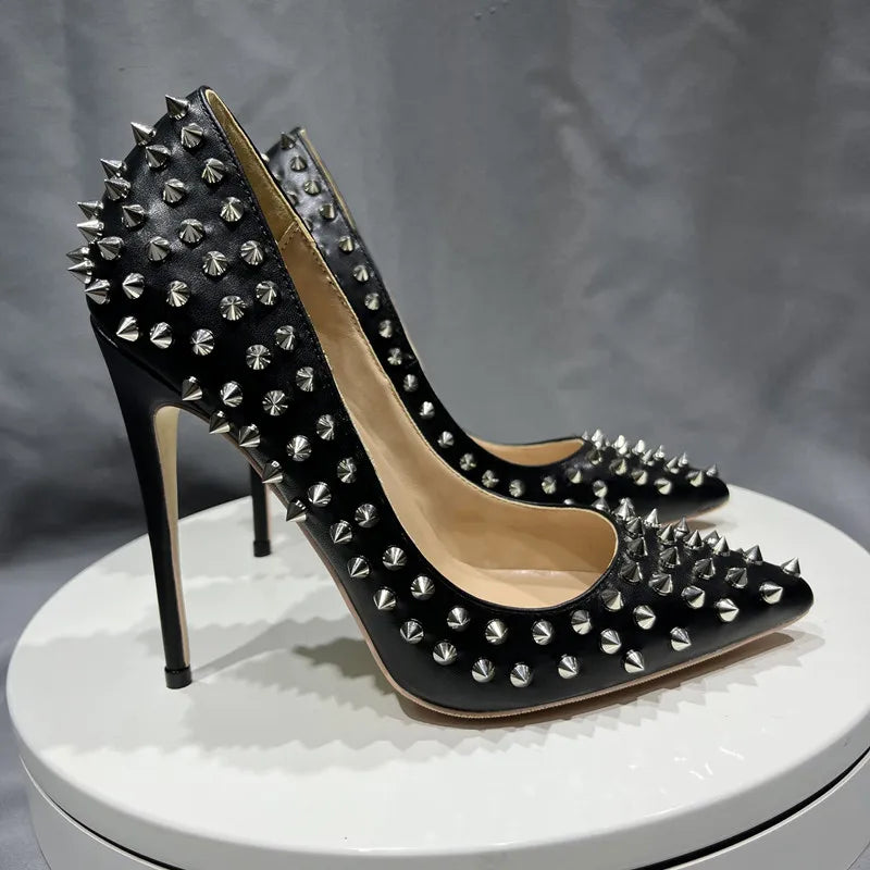 All Spikes Rivets Women Pumps Pointed Toe Super High Heels Party Nightclub Fashion Sexy Shoes Size 42 43 44 45