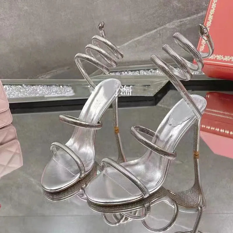Sexy High heels Sandals Women Ankle Snake Twine Around Party Dress Banquet Shoes Ladies Summer Thin heeled Gladiator Sandals