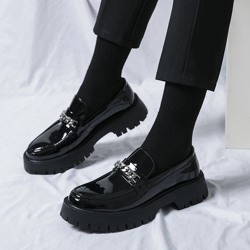 Men Black Leather Shoes Japan Harajuku Korean Fashion Business Wedding Leather Shoe Men High Sole Platform Casual Leather Shoes