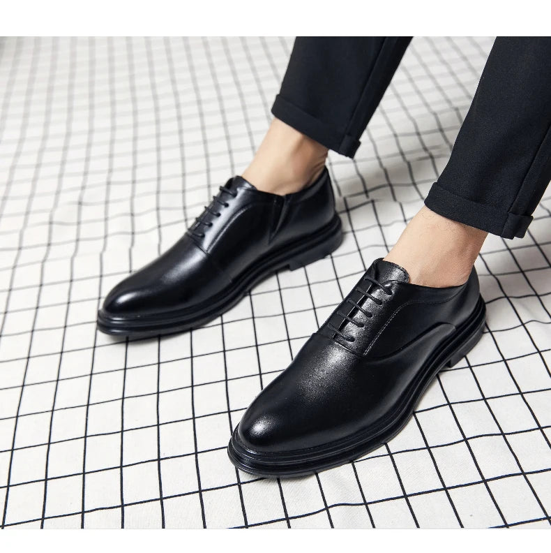 Fashion Business Formal Leather Shoes Men Black Male Wedding Shoes Luxury Derby Dress Lace-up Office Leather Shoes Man Plus Size
