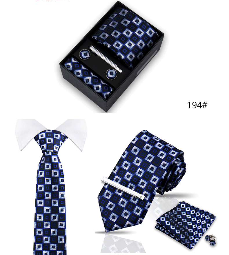 Tie Set For Men Silk Necktie Wedding Cufflinks Box Gift Tie Clip Men Pocket Square Necktie Luxury Business Wholesale Gravatas