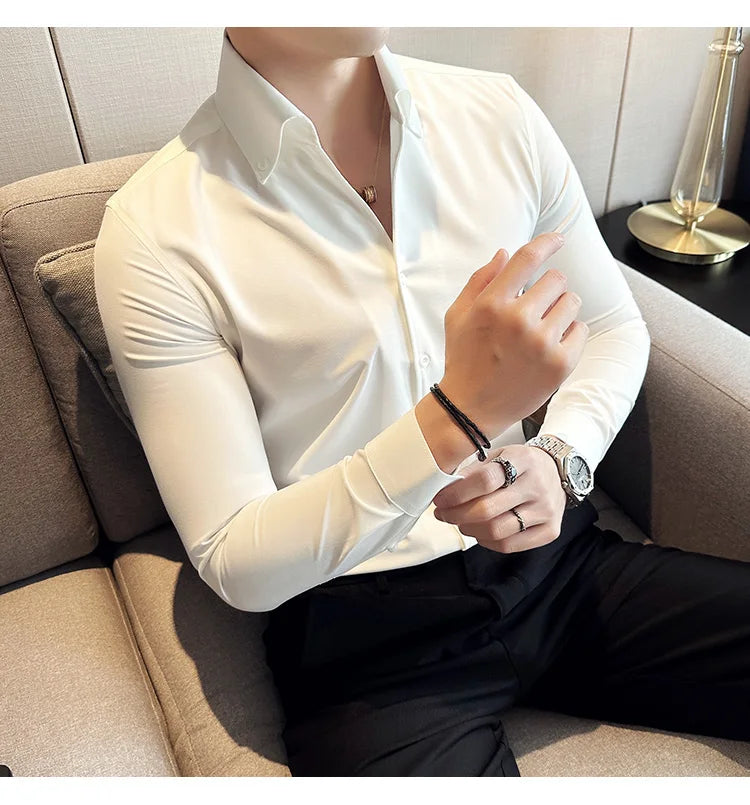 Men Dress Shirt  Autumn Long Sleeve Camisas Business Fashion Shirt Male Solid British Style White Black Shirt Men Clothing