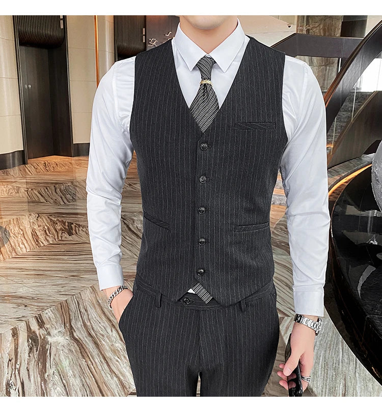 Formal Stripe Men Suits Double Breasted Wedding Groom Stage Tuxedo Man Business Slim Social Formal Suit Dress  2 Pcs / 3pcs