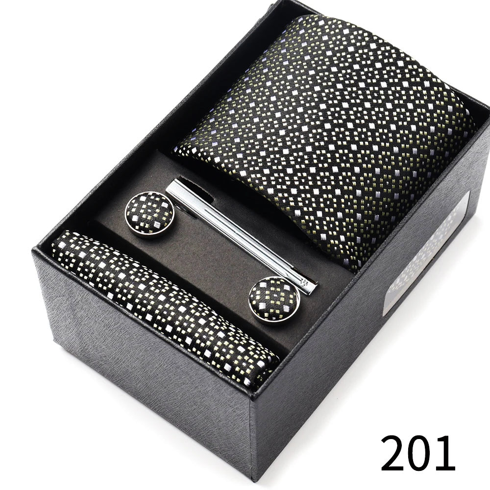 Business Ties Hanky Cufflink Tie Clips Set For Men Green Necktie Corbatas Suit Accessories Wedding In Gift Box Gravatas
