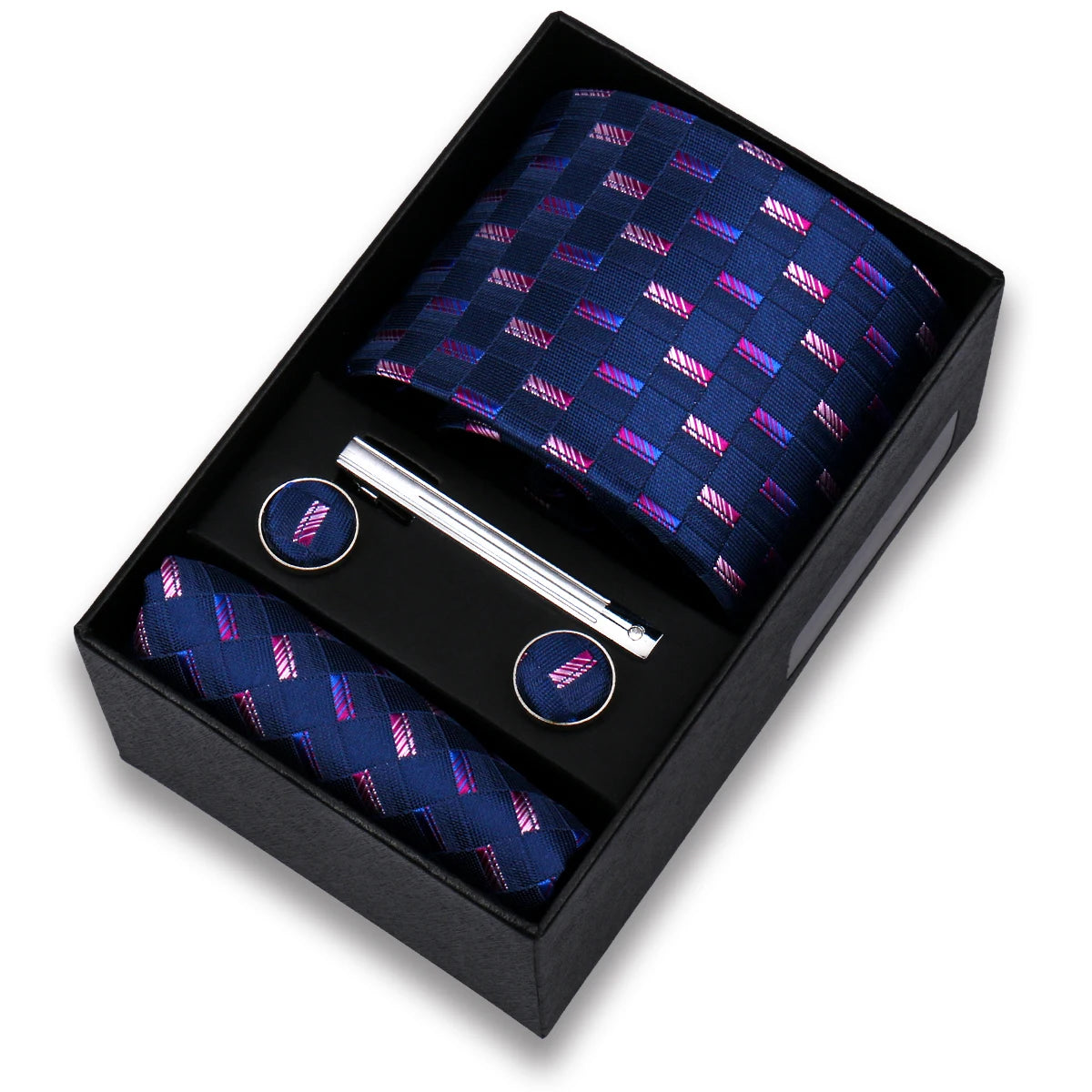 Tie Set For Men Silk Necktie Wedding Cufflinks Box Gift Tie Clip Men Pocket Square Necktie Luxury Business Wholesale Gravatas