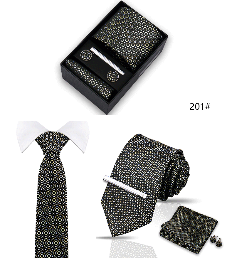 Tie Set For Men Silk Necktie Wedding Cufflinks Box Gift Tie Clip Men Pocket Square Necktie Luxury Business Wholesale Gravatas