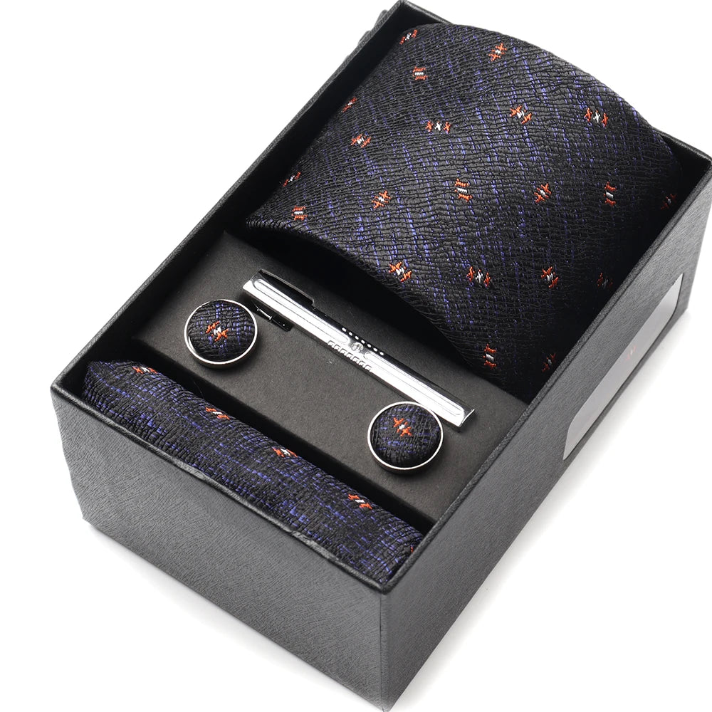 Tie Set Box 7.5cm Skinny Tie For Men Wedding Blouses Dress Necktie Cufflinks Box Pocket Square Clip Gift Box Business Gravetas