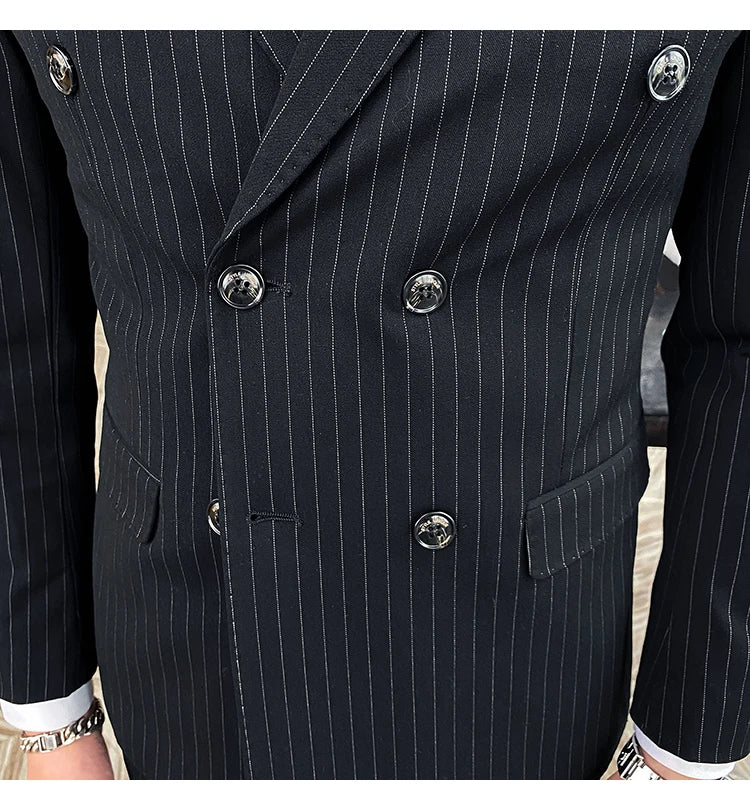 Formal Stripe Men Suits Double Breasted Wedding Groom Stage Tuxedo Man Business Slim Social Formal Suit Dress  2 Pcs / 3pcs