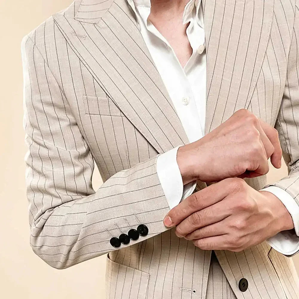 Chic Striped Suits for Men 2 Piece Business Casual Formal Clothing Slim Single Breasted Peak Lapel Male Suit (Jacket+Pants)