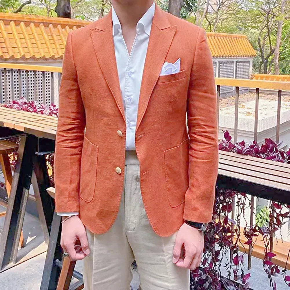 Men's Slim Fit Lapel Blazers for Business Prom Wedding Double Breasted Design (Blue Green Purple Orange Yellow)