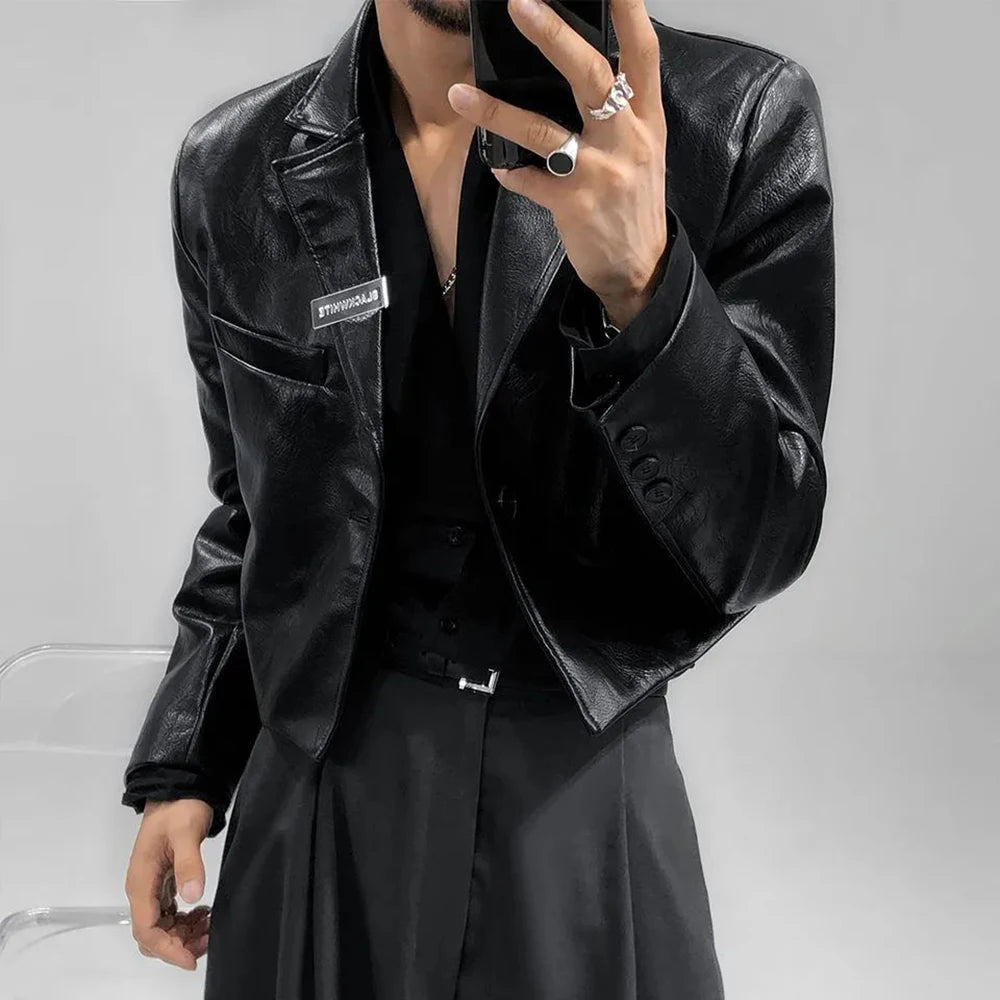 Mens Autumn And Winter Elegant British Casual Street Leather Clothing Unisex Short Leather Jacket Jacket Men'S Long-Sleeved Suit