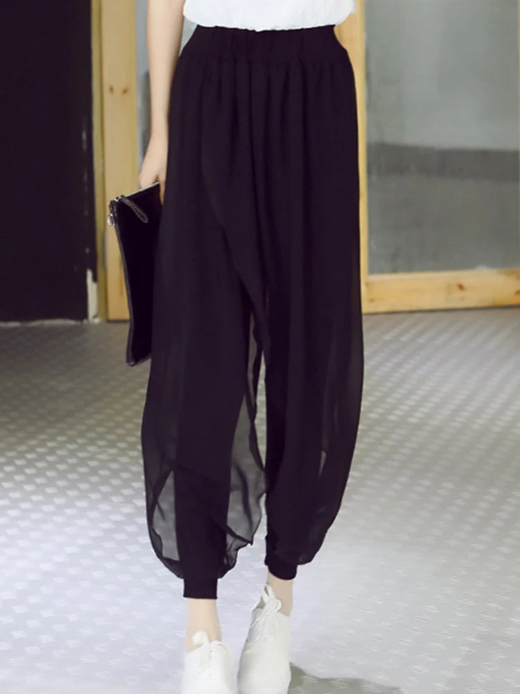fashion ladies casual loose chiffon harem pants women pants black pantalon femme hot sale sarouel femme