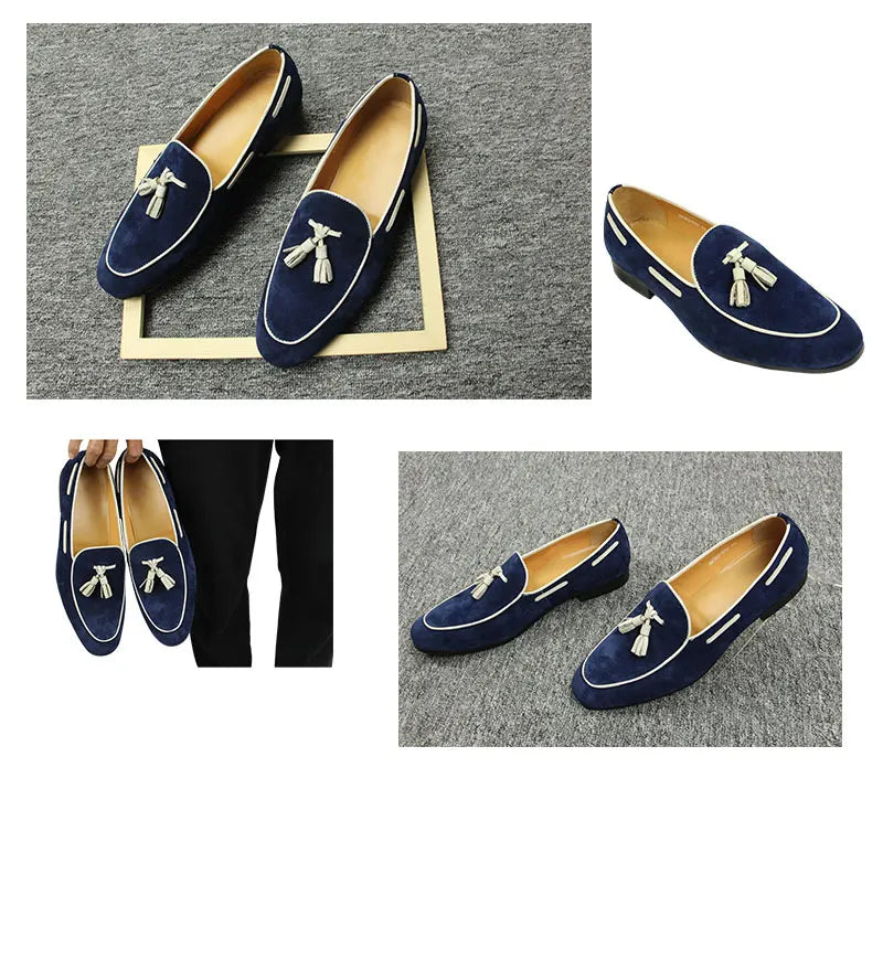 Penny Blue Loafer Men Shoes Fashion Tassel One-step Summer Casual Daily Office Shoes for Men Cow Suede High quality Customized
