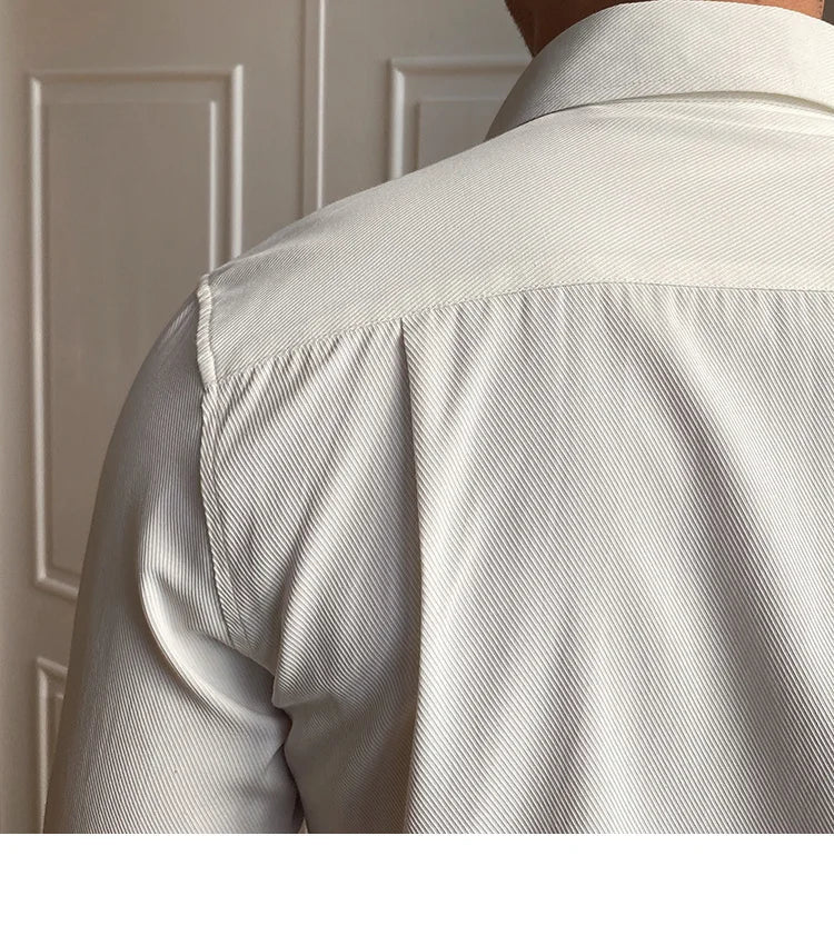 Spring Leisure British Business Shirt Design British Men Cuba Collar Slim Solid White Shirt Camisa Social Masculina Men Shirt