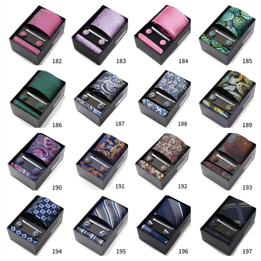 Business Ties Hanky Cufflink Tie Clips Set For Men Green Necktie Corbatas Suit Accessories Wedding In Gift Box Gravatas