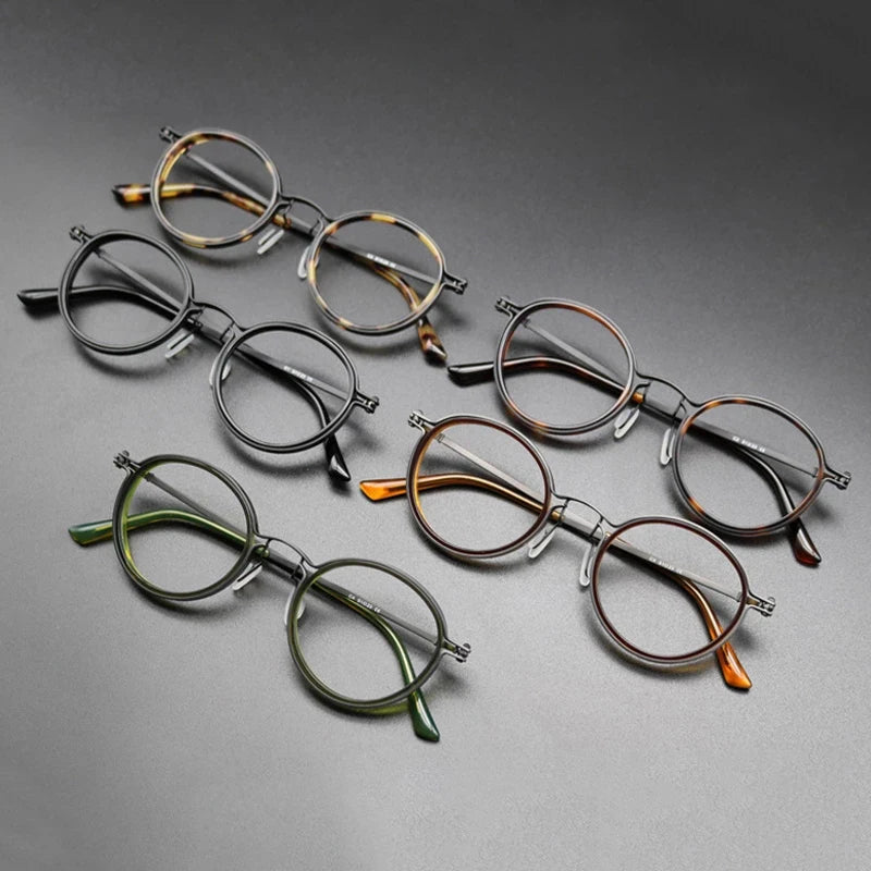 JAPANESS GLASSESVintage Titanium Eyeglasses Frame Men Round Myopia Prescription Glasses Women Retro Optical Luxury Brand Glasses Frame Eyewear