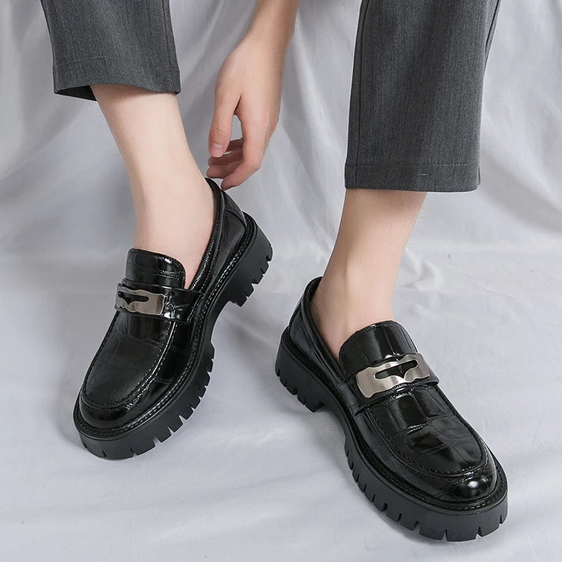 Platform New Men's Dress Leather Shoes High Classic Comfortable Pointed Toe Lace-up Business Shoes Fashion Casual Wedding Party
