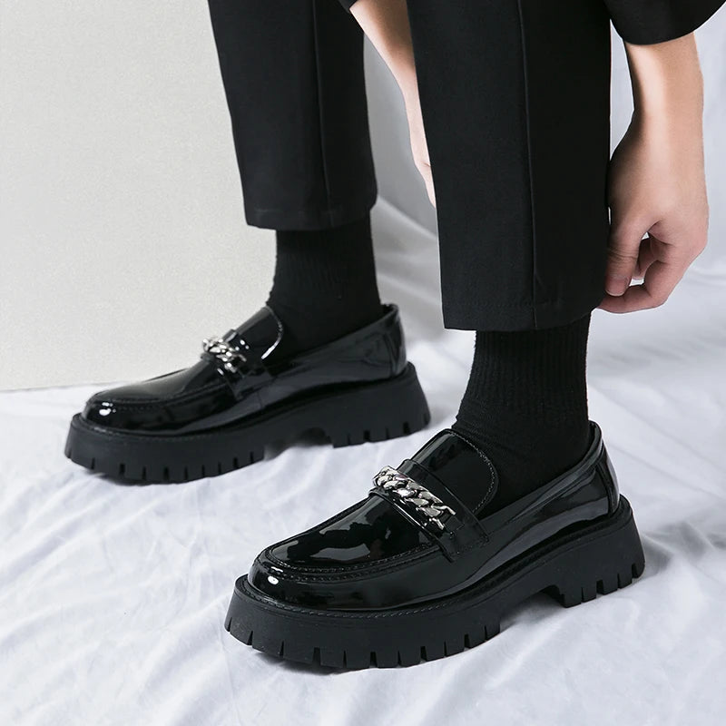 Men Black Leather Shoes Japan Harajuku Korean Fashion Business Wedding Leather Shoe Men High Sole Platform Casual Leather Shoes