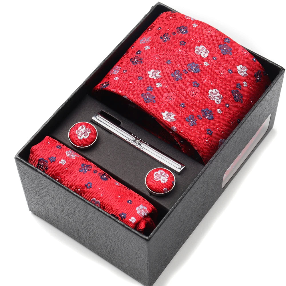 Tie Set Box 7.5cm Skinny Tie For Men Wedding Blouses Dress Necktie Cufflinks Box Pocket Square Clip Gift Box Business Gravetas
