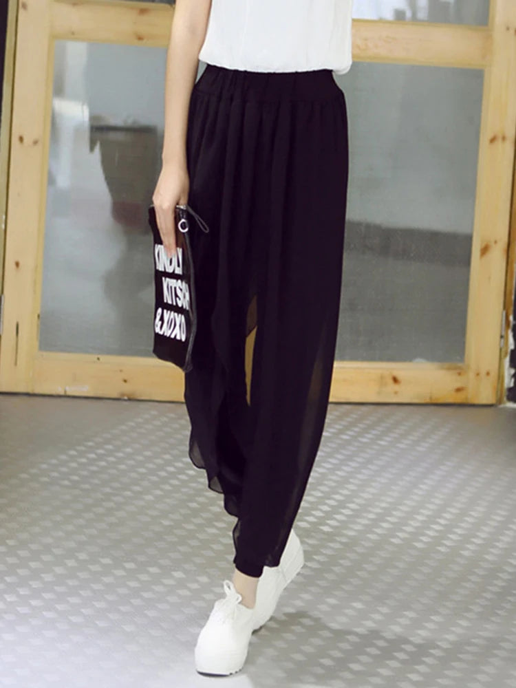fashion ladies casual loose chiffon harem pants women pants black pantalon femme hot sale sarouel femme