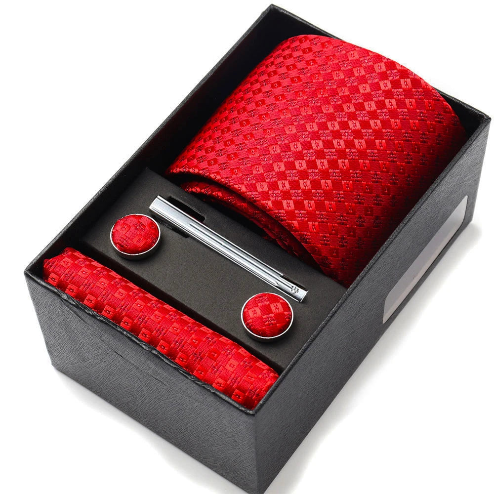 Business Ties Hanky Cufflink Tie Clips Set For Men Green Necktie Corbatas Suit Accessories Wedding In Gift Box Gravatas