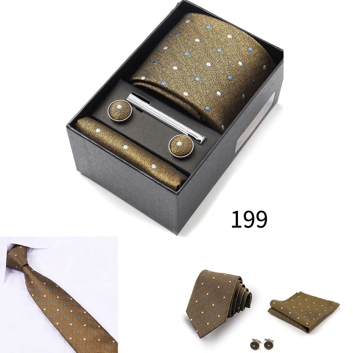 Business Ties Hanky Cufflink Tie Clips Set For Men Green Necktie Corbatas Suit Accessories Wedding In Gift Box Gravatas