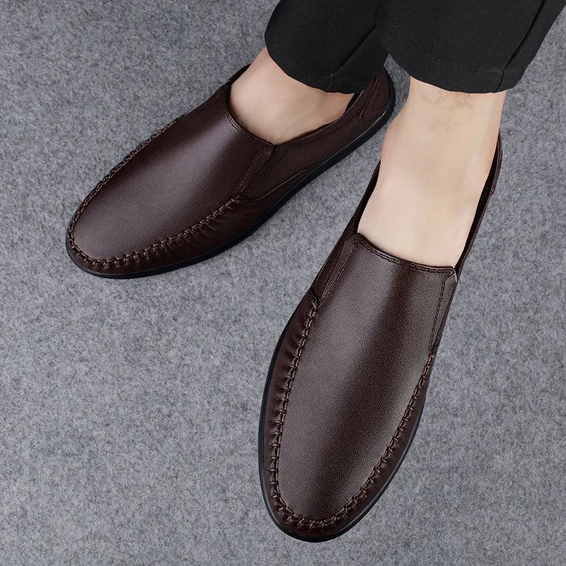 Genuine Leather Business Flats Fashion Men Loafers Classic Slip-on Man Casual Shoes Moccasins Comfortable Non-slip Outdoor Shoes