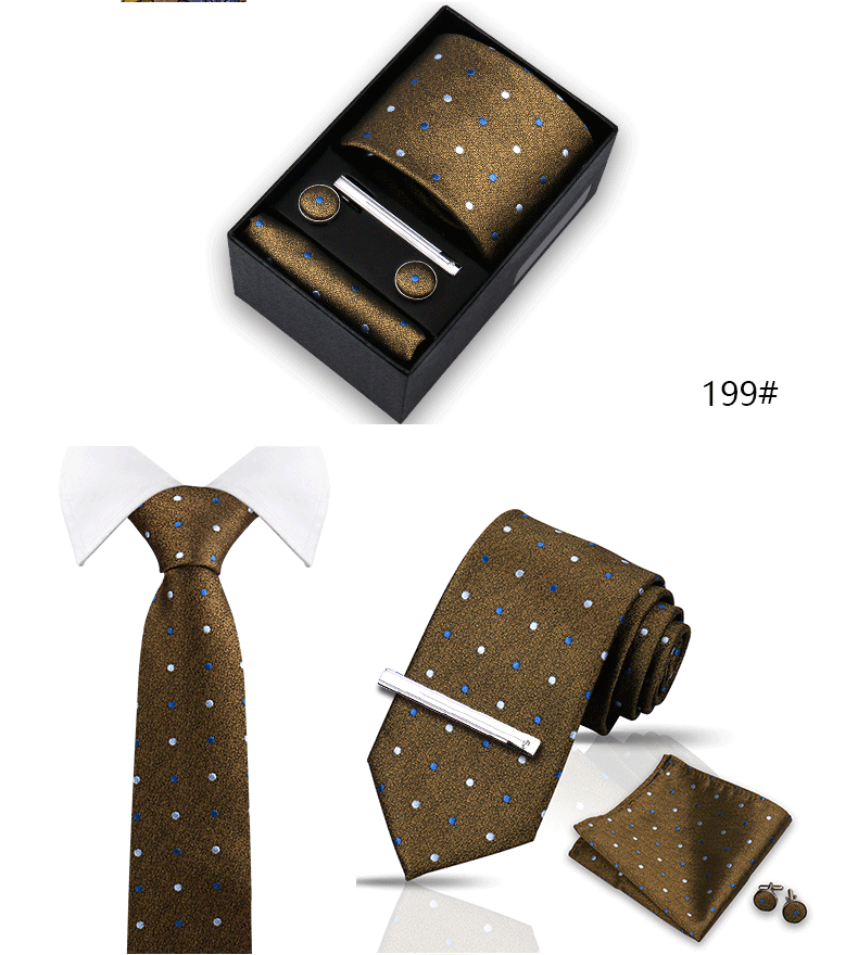 Tie Set For Men Silk Necktie Wedding Cufflinks Box Gift Tie Clip Men Pocket Square Necktie Luxury Business Wholesale Gravatas