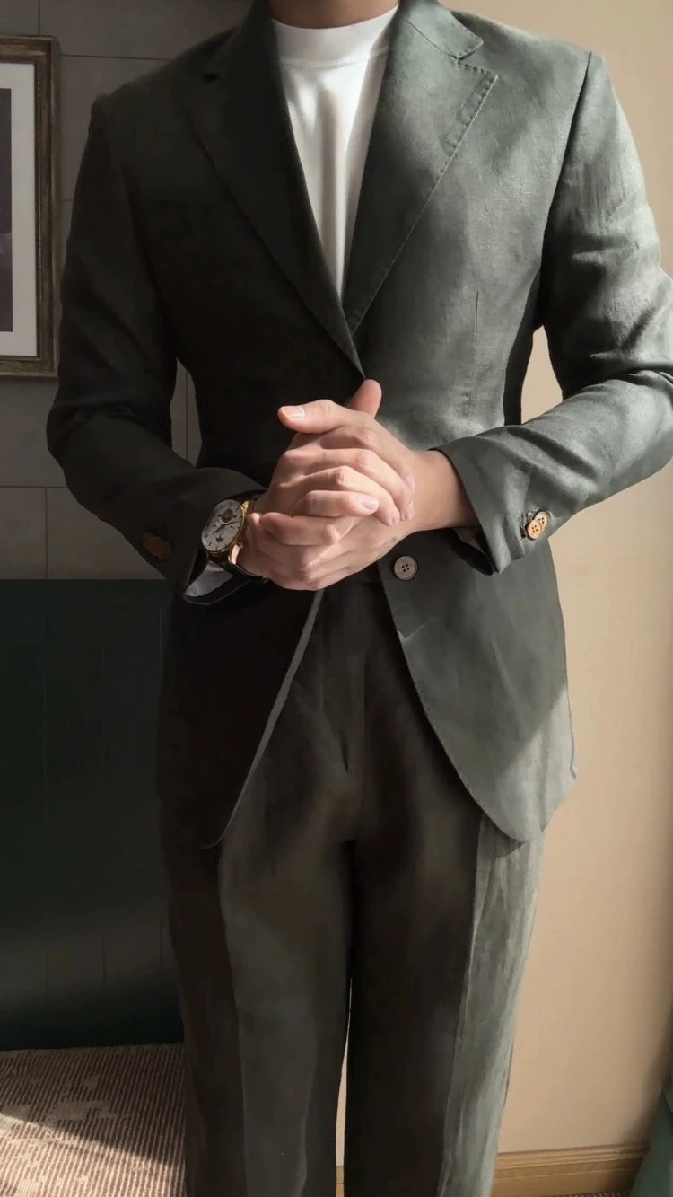 High Quality Linen Blend Business Dress Suit Wedding Suit Men Versatile Casual Office Party Prom Costume Homme Men Tuxedo Suit