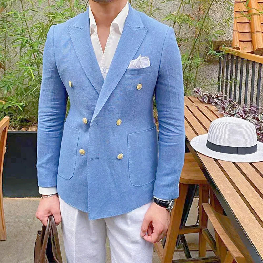 Men's Slim Fit Lapel Blazers for Business Prom Wedding Double Breasted Design (Blue Green Purple Orange Yellow)
