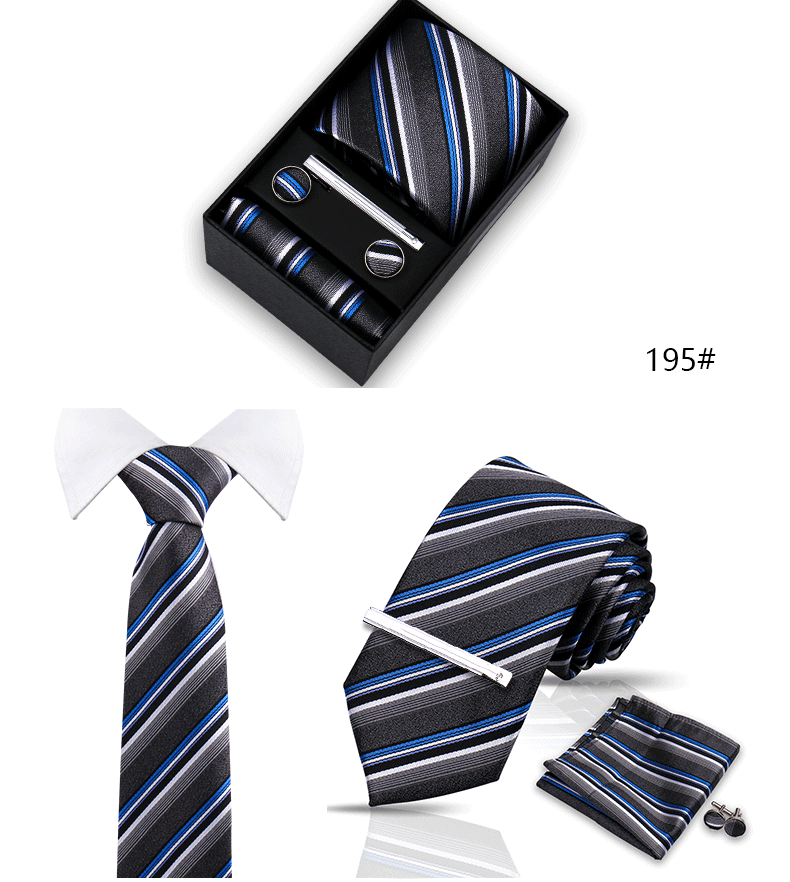 Tie Set For Men Silk Necktie Wedding Cufflinks Box Gift Tie Clip Men Pocket Square Necktie Luxury Business Wholesale Gravatas