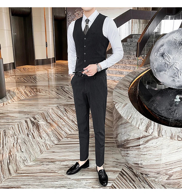 Formal Stripe Men Suits Double Breasted Wedding Groom Stage Tuxedo Man Business Slim Social Formal Suit Dress  2 Pcs / 3pcs