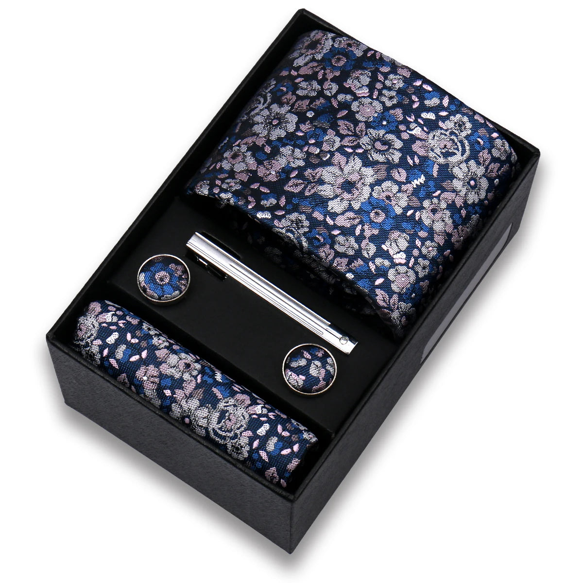 Tie Set For Men Silk Necktie Wedding Cufflinks Box Gift Tie Clip Men Pocket Square Necktie Luxury Business Wholesale Gravatas