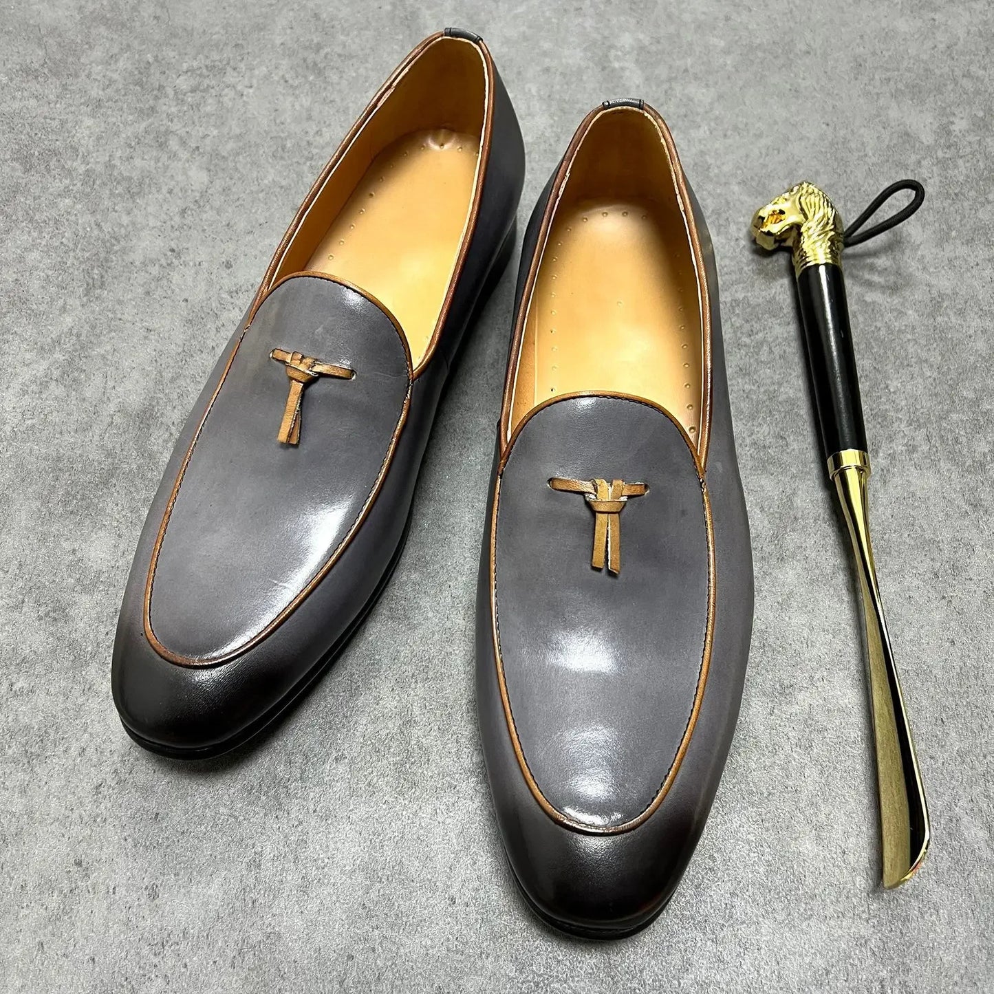 ITALIAN MEN LOAFERS SHOES GRAY HANDMADE SLIP ON TASSEL LOAFERS WEDDING OFFICE SHOES REAL LEATHER CASUAL DRESS MEN SHOES