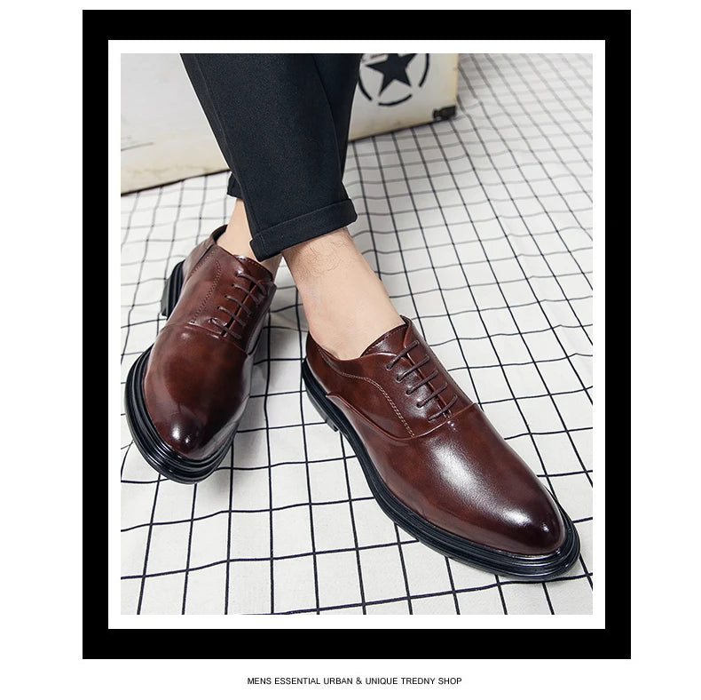 Fashion Business Formal Leather Shoes Men Black Male Wedding Shoes Luxury Derby Dress Lace-up Office Leather Shoes Man Plus Size