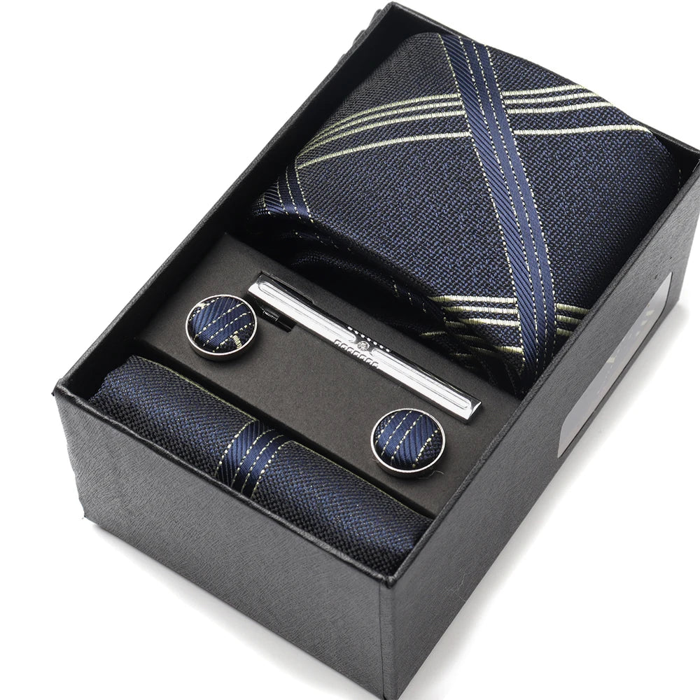 Tie Set Box 7.5cm Skinny Tie For Men Wedding Blouses Dress Necktie Cufflinks Box Pocket Square Clip Gift Box Business Gravetas