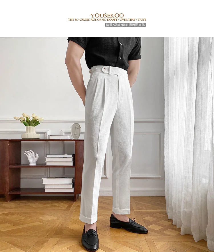 Spring Italy Business Dress Pants Men High Quality Office Social Suit Pants Pantalones Hombre Slim Wedding Groom Trouser White